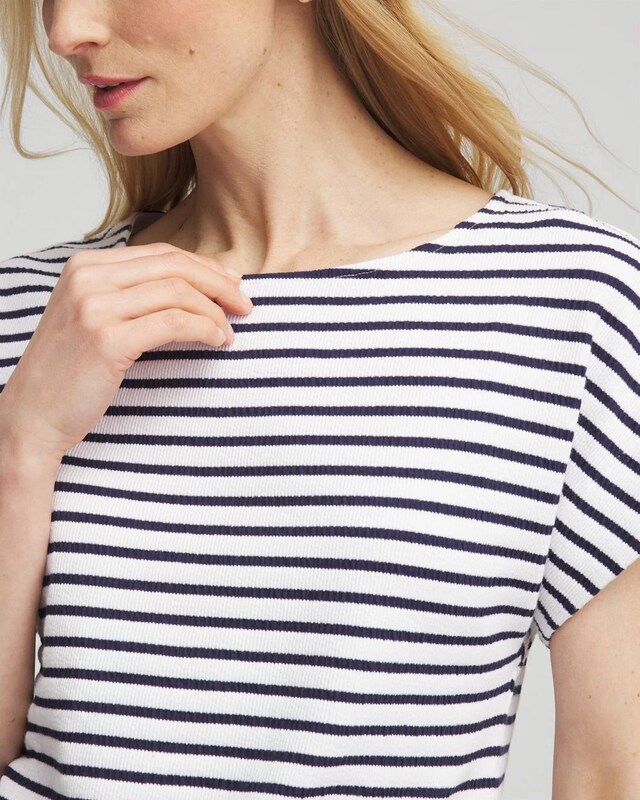 Striped Modern Cap Sleeve Textured Tee - image 4